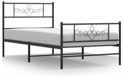 Cadru pat metalic cu tablii de cap/picioare, negru, 90x200 cm