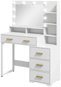 HOMCOM Masă de Machiaj Albă cu Oglindă, 4 Sertare și 6 Rafturi Deschise 100x40x138 cm | Aosom Romania