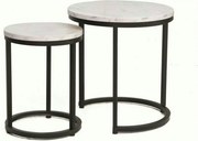 Set 2 masute cafea HOLA, alb cu efect de marmura/negru, PAL laminat/ot