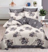 Lenjerie Pat Dublu, Bumbac Finet, 6 Piese, CU ELASTIC - Flori Gri