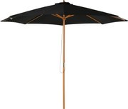 Outsunny Umbrelă de Grădină 3 m cu Stâlp din Lemn, 8 Spițe și Acoperire din Poliester, Neagră | Aosom Romania
