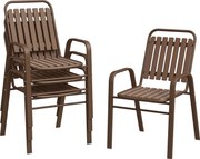 Outsunny Set de 4 Scaune de Grădină Stivuibile cu Spătar Înalt și Brațe, 56x66x91 cm, Maro Închis | Aosom Romania