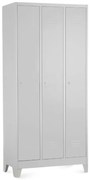 Dulap metalic - 3 compartimente, 90 x 50 x 190 cm, picioare fixe, încuietoare cilindrică, gri deschis - ral 7035