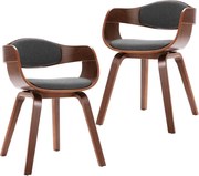 vidaXL Scaune de bucătărie, 2 buc., lemn curbat și material textil gri