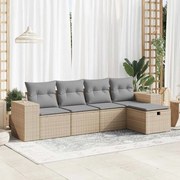 vidaXL Set canapele de grădină cu perne, 5 piese, bej, poliratan