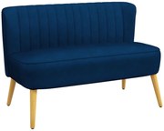 HOMCOM Canapea Design Retro 2 Locuri, Picioare din lemn, 117 cm x 56,5 cm x 77 cm, Albastru | Aosom Romania