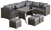 Outsunny Set de Mobilier de Gradina cu 10 Piese in Ratan, cu Perne pentru Scaun si Spatar, Cadru Metalic Anticoroziv, Gri Inchis | Aosom Romania