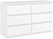 HOMCOM Comodă cu 6 Sertare și Picioare Antiderapante din Lemn, 120x39x75 cm, Alb | Aosom Romania