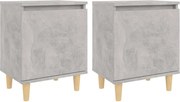 vidaXL Noptiere cu picioare lemn masiv, 2 buc., gri beton, 40x30x50 cm