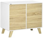 HOMCOM Mobilier Multifuncțional cu 2 Uși și Rafturi Reglabile, Dulap pentru Living și Dormitor, 80x40x70cm, Alb și Stejar | Aosom Romania