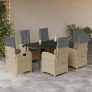 vidaXL Set mobilier pentru grădină, 7 piese, cu perne, bej, poliratan