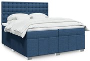 vidaXL Pat box spring cu saltea, albastru, 200x200 cm, textil