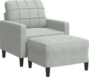 vidaXL Fotoliu canapea cu taburet, gri deschis, 60 cm, catifea