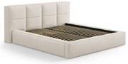 Pat matrimonial crem tapițat cu spațiu de depozitare cu somieră 160x200 cm Simon Darren – Micadoni