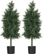 HOMCOM Arbori Topiari de Cedru Artificial, Set de 2 Plante Artificiale în Ghivece, Plante Decorative, 38x12.5x90 cm, Verde | Aosom Romania