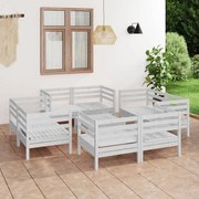 vidaXL Set mobilier de grădină, 9 piese, alb, lemn masiv de pin
