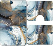 Set covoare baie antiderapante, 3 piese, model albastru cu accente aurii