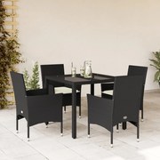 vidaXL Set mobilier de grădină cu perne 5 piese negru poliratan&amp;sticlă