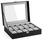 Cutie pentru ceasuri, Songmics, capacitate 20.2 x 25.5 x 7.8 cm, JWB010BK, Gri