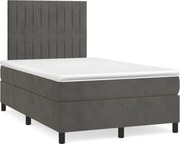 vidaXL Pat box spring cu saltea, gri închis, 120x200 cm, catifea