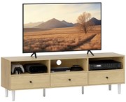HOMCOM Mobilier TV pentru până la 75", cu 3 sertare, 3 rafturi deschise și canal pentru cabluri, 140 x 34 x 45 cm, lemn natural | Aosom Romania