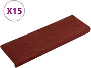 vidaXL Covorașe pentru scări autoadezive, 15 buc., 65x21x4 cm, margini dreptunghiulare, roșu bordeaux
