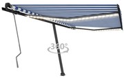 vidaXL Copertină retractabilă manual cu LED, albastru&amp;alb, 450x350 cm