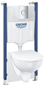 Set complet Grohe Solido 5-in-1 cu vas wc Bau Ceramic, capac slim, inchidere lenta, rezervor incastrat cu cadru, Grohe Fresh si clapeta Sail, crom - 39900000