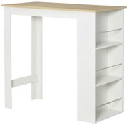 HOMCOM Masă de Bar cu 3 Polițe și Bară de Protecție, Blat de Bucătărie din Oțel și PAL, 112x57x106 cm, Alb | Aosom Romania