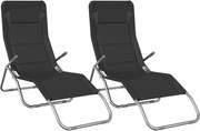 vidaXL Șezlong pliant 2 buc. negru textilenă/oțel vopsit electrostatic