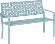 Outsunny Bancă exterioară, bancă de grădină din oțel, spătar decupat, cotiere, pentru 2 persoane, Albastru | Aosom Romania