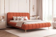 Pat Stripe 120 x 200 Cm , Picioare Metalice, Lada depozitare, Tapiterie Catifea Portocaliu