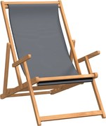 vidaXL Scaun de plajă pliabil, gri, lemn masiv de tec