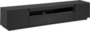 Comodă TV Loftia 200 cm, cu două uși și nișă – negru / negru mat
