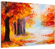 Tablou pe sticlă - Pictura, toamna colorată (70x50 cm)