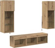 vidaXL Unități pentru Pereți de TV 5 pcs Stejar Negru Lemn compozit