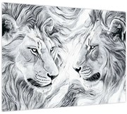 Tablou pe sticlă - Capete de lei desenate (70x50 cm)