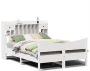 vidaXL Cadru de pat fără saltea, alb, 140x190 cm, lemn masiv de pin