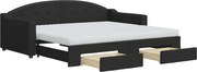 vidaXL Pat de zi cu extensie și sertare, negru, 90x190cm, textil