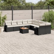 vidaXL Set canapele de grădină cu perne, 11 piese, negru, poliratan
