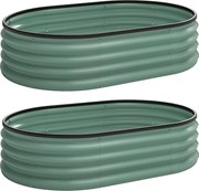 Outsunny Set de 2 Jardiniere Înălțate Modulare, Ghivece de Grădină cu Margine din Cauciuc, Fund Deschis, Jardiniere Înălțate din Oțel Galvanizat pentru Plante Aromatice, Fructe, Legume și Flori, 135x90x30 cm, Verde | Aosom Romania