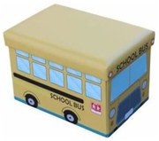 Cutie de depozitare NOVOKIDS™ Toy Box, functie taburet copii, sezut tapitat, dimensiuni 48X32X32 cm, Autobuz bej