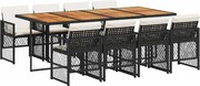 vidaXL Set mobilier de grădină cu perne, 9 piese, negru, poliratan