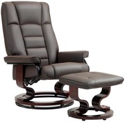 HOMCOM Fotoliu de relaxare cu taburet, rotativ & inalt reglabil, piele ecologică, până la 150 kg, cadru din lemn, Maro | Aosom Romania