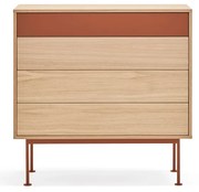 Comodă cu aspect de lemn de stejar Teulat Yoko, roșu cărămiziu