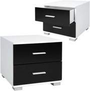 Set de 2 noptiere, alb-negru, 40 x 40 x 35 cm