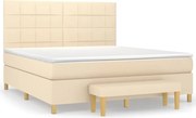 vidaXL Pat box spring cu saltea, crem, 160x200 cm, material textil