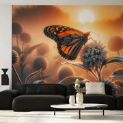 Fototapet - Perete plin de flori - albastru (147x102 cm)