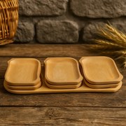 Set 6 Farfurii + Platou Lemn de Fag pentru Servire