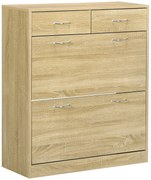 HOMCOM Dulap pentru Pantofi din PAL, cu 2 Rafturi Reglabile și 2 Sertare, Finisaj Stejar, Soluție Elegantă de Depozitare | Aosom Romania